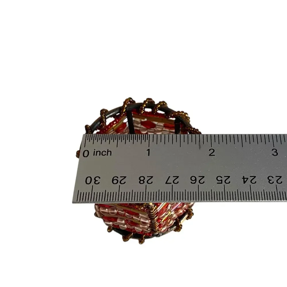 Pier 1 Beaded Napkin Rings Set of 8 Red Copper Moroccan Boho Table Decor